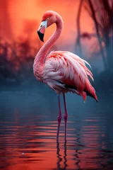 Schilderijen op glas Hyper realistic flamingo portrait on bright background in national geographic style generated AI © Tatiana