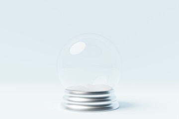 Realistic glass spherical ball on a podium on a light background. 3d illustration