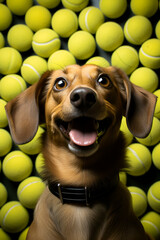 Dachshund with balls on background generated AI