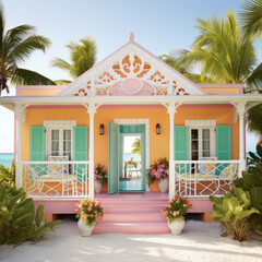 Fototapeta na wymiar Vibrant Caribbean Cottage Style Unfolded