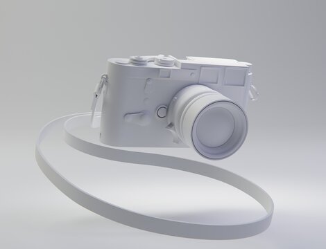 Creative minimal design idea. Concept of a White digital photo camera design mock-up design with a white background. 3d render, 3d illustration.