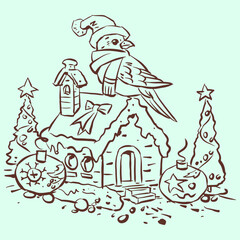 Santa bird and Christmas tree vector for card decoration illustration