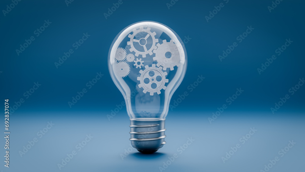 Poster the concept of teamwork is the background of a light bulb that creates ideas and gears, 3d rendering