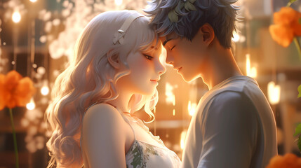 Anime couple engagement. Illustration