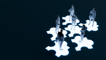 Teamwork Concept Background where people collaborate on puzzle pieces, 3d rendering