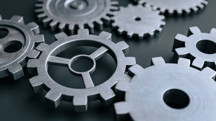 The background of the interlocking gears with the concept of teamwork, 3d rendering