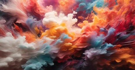 Step into an abstract close-up realm, where vibrant colors blend seamlessly with atmospheric smoke, forming a visually compelling and atmospheric background
