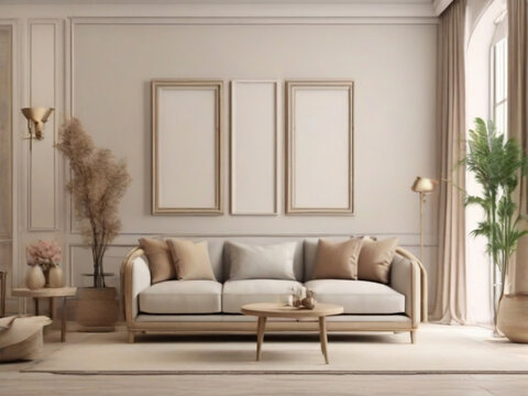 Frame-mockup-in-modern-classic-living-room-interior-background,-3D-render