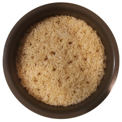Freshly Cooked Brown Rice in Rice Cooker with Transparent Background