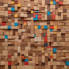 background made of cubes,wooden,wall,colorful;shape,Ai generated 