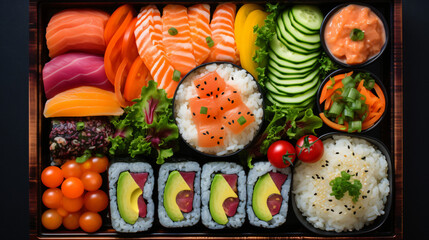 A bento box filled with different types of sushi