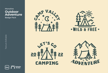 Monoline badges. Set of tent and cabin minimalist line art logo template vector design illustration. simple modern estate logo concept. camping logo line art simple minimalist illustration.