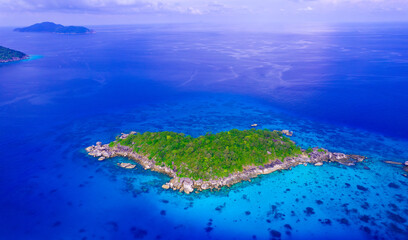 Aerial view of the Similan Islands, Andaman Sea, natural blue waters, tropical sea of Thailand. The...