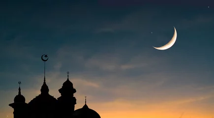 Crédence de cuisine en verre imprimé Half Dome mosque dome mosque light of hope arabic islamic architecture and half moon and the sky has stars The mosque is an important place in Islam