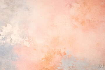 An abstract watercolor texture with warm undertones, featuring a light backdrop suitable for creative projects. It combines shades of orange, pink, and beige with subtle hints of blue - obrazy, fototapety, plakaty