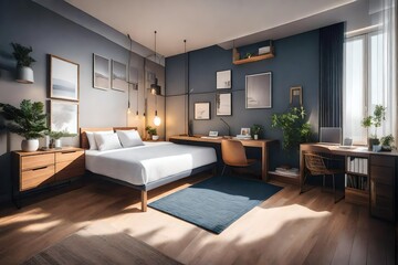 Naklejka na ściany i meble **small bedroom interior with single bed.