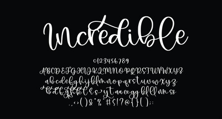 Fototapeta na wymiar Incredible beauty script handwritten font Best Alphabet Alphabet Brush Script Logotype Font lettering handwritte