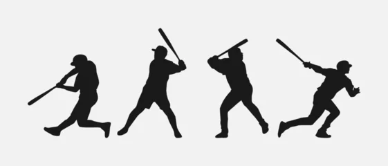 Fotobehang set of silhouettes of baseball player swinging the bat with different pose, gesture. batter. isolated on white background. vector illustration. © Irkhamsterstock
