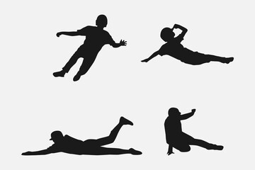 set of silhouettes of baseball player doing sliding. with different pose, gesture. isolated on white background. vector illustration.