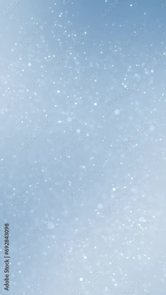 Poster falling glitter dots with flickering on bright blue loop background.