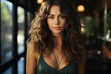 Obraz premium Portrait of a beautiful young woman with long curly hair