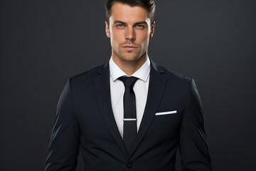 background grey banner businessman Young business male concept suit stylish man space copy modern closeup formal wear attaching shirt elegant fashion fashionable office caucasian success