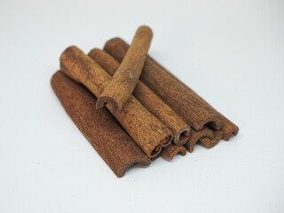 Kayu Manis or cinnamon stick isolated white background