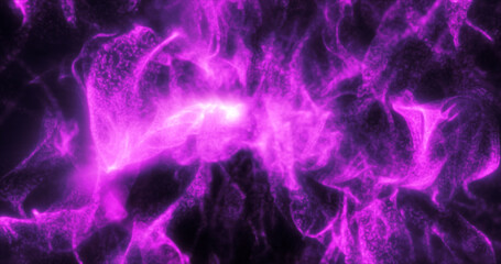 Abstract purple waves and smoke from particles of energy magical bright glowing liquid, background