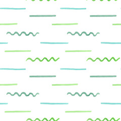 Stylish watercolor seamless pattern with green rainbows in a childish style. Hand-drawn elements for textiles, fabric, wallpaper, stationery, posters, prints, invitations, cards, baby shower.