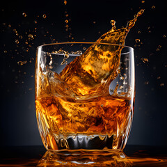 whiskey's golden amber color and the fluid splash against a simple. Generative AI illustration 