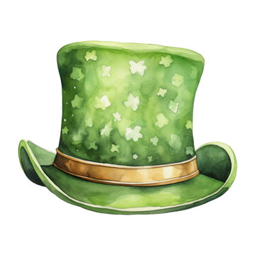 st.patrick's day,st.patrick's day green hat watercolor art illustration element decoration isolated on transparent background,transparency 