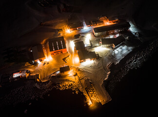 Antarctic science base shining on a midwinter night