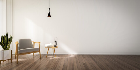 3d rendering of a living room interior with a seating area at the end of the room - obrazy, fototapety, plakaty