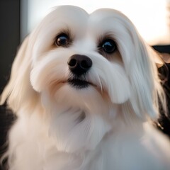 A portrait of a Maltese with a flowing, silky white coat1