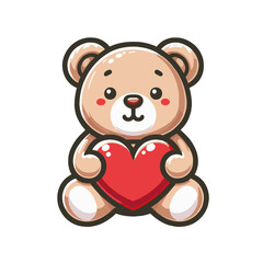 cute valentines teddy bear holding a love heart illustration, transparent background