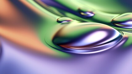 The close up of a glossy metal surface in lavender, mint green, and olive green colors with a soft focus. 3D illustration of exuberant. generative AI