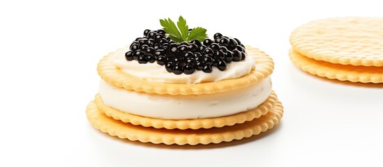 Cream cheese topped cracker with caviar - obrazy, fototapety, plakaty