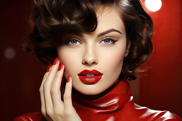 lips sensual nails red fashion woman nail lip manicure beauty make-up girl face beautiful model lipstick hand female portrait attractive fingernail colours finger glamour elegance pretty style