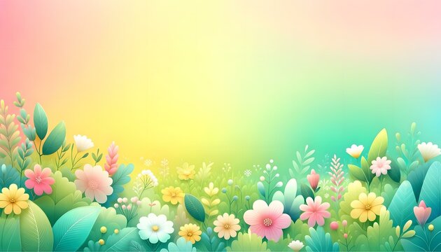 Gradient color background image with a spring meadow theme, featuring a blend of fresh greens, soft yellows, and floral pinks
