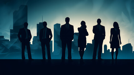 Group of experts. Silhouette of five business persons. generative AI.