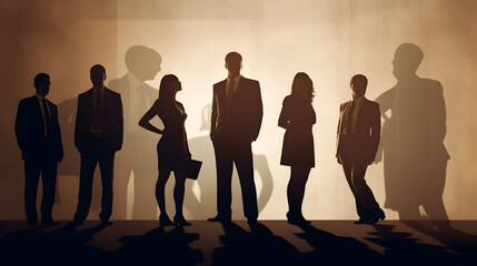 Group of experts. Silhouette of five business persons. generative AI.