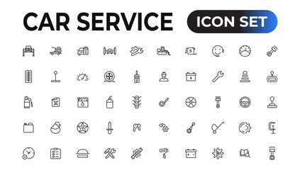 Fototapeta na wymiar Car service icon set with editable stroke and white background. Auto service, car repair icon set. Car service and garage.