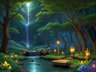 landscape with trees and water