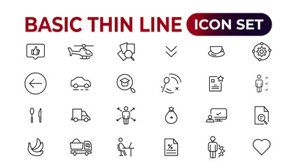Web icons. Business, finance, creativity.Set of thin line web icon set, simple outline icons collection, Pixel Perfect icons, Simple vector illustration.