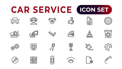 Car service icon set with editable stroke and white background. Auto service, car repair icon set. Car service and garage.