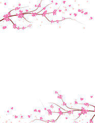 Sakura Flower Frame. Spring Tree Branch Flowers Bloom Background. Floral Blossom Border Clipart.