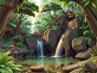 tropical island with palm trees and sea