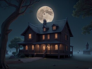 Fototapeta na wymiar halloween night with castle and moon
