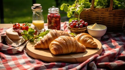 Obraz na płótnie Canvas flaky traditional croissan food illustration pastry french, breakfast brunch, delicious crescent flaky traditional croissan food