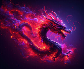 Cosmos fire burn mythology dragon zodiac sign. Abstract colorful cloud background. Dragon year, Generative Ai.